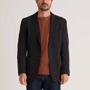 NWT QUINCE Organic Cotton Pique Knit Blazer Sz L Black Classic Work